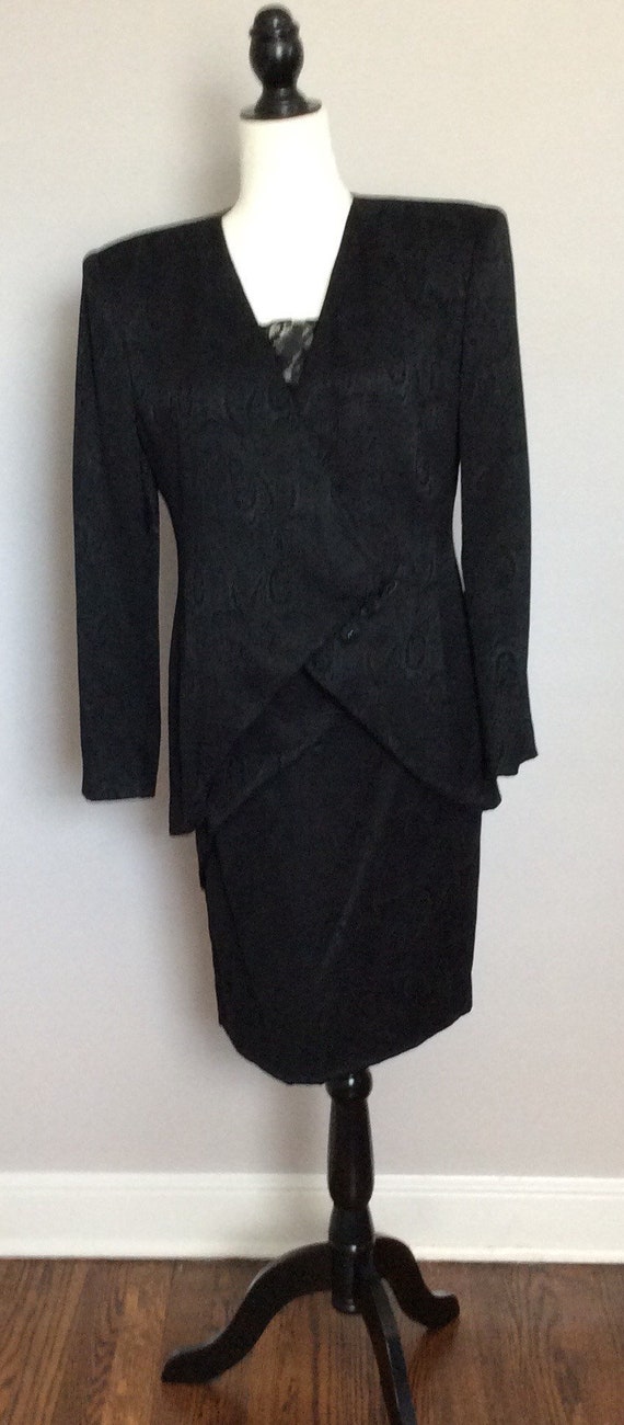 80s Suit PIERRE BALMAIN Silk Black Jacquard Suit … - image 2