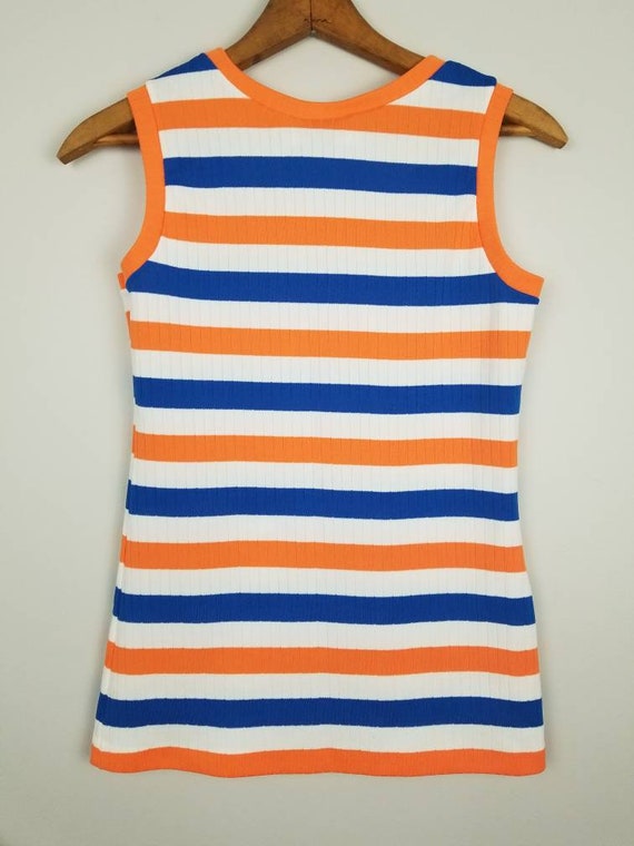 70s bold striped tank top ribbed orange and blue … - image 6