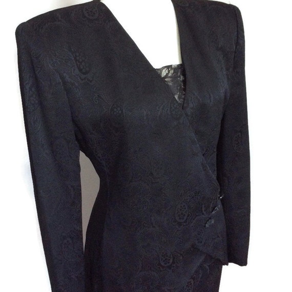 80s Suit PIERRE BALMAIN Silk Black Jacquard Suit … - image 1