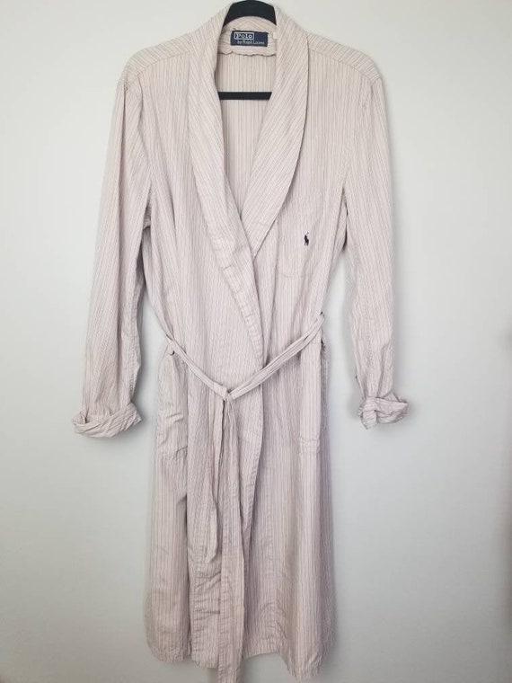 80s robe Ralph Lauren Polo Pink Striped Cotton Wr… - image 1