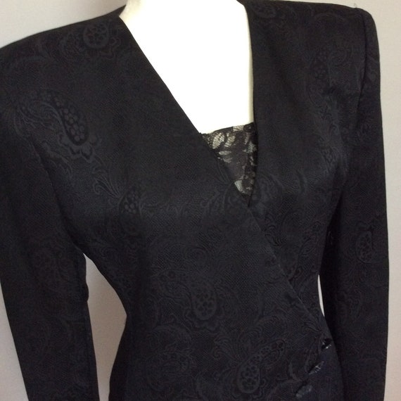 80s Suit PIERRE BALMAIN Silk Black Jacquard Suit … - image 3