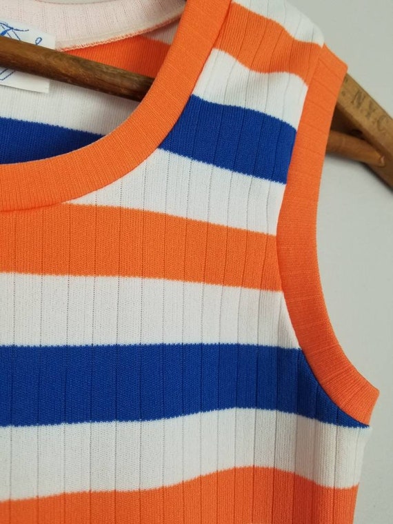 70s bold striped tank top ribbed orange and blue … - image 10