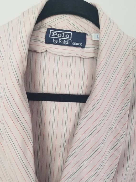 80s robe Ralph Lauren Polo Pink Striped Cotton Wr… - image 5