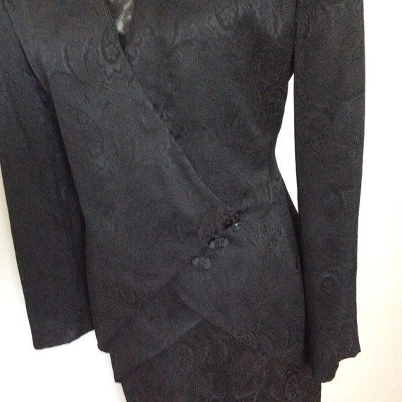 80s Suit PIERRE BALMAIN Silk Black Jacquard Suit … - image 6