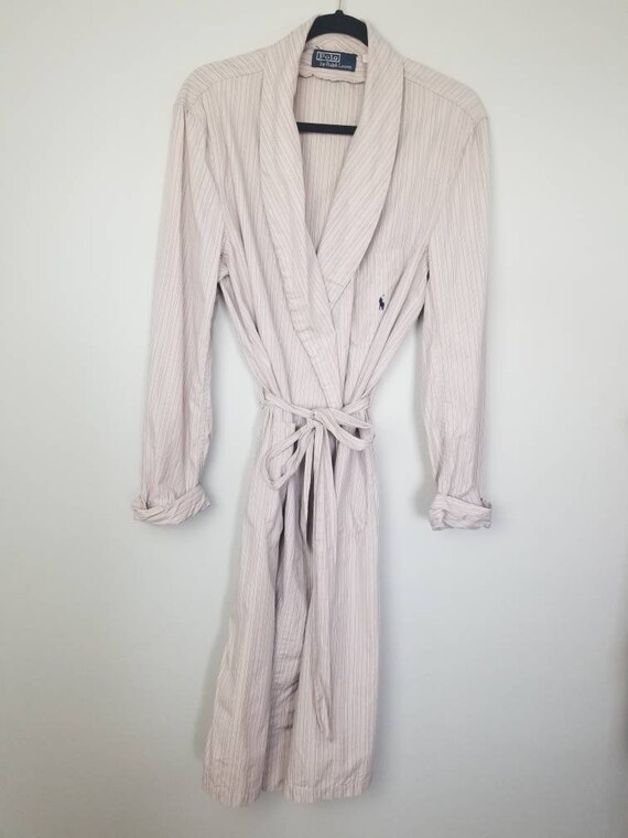 80s robe Ralph Lauren Polo Pink Striped Cotton Wr… - image 2