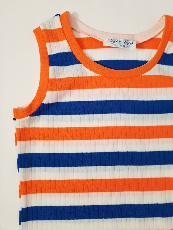 70s bold striped tank top ribbed orange and blue … - image 3