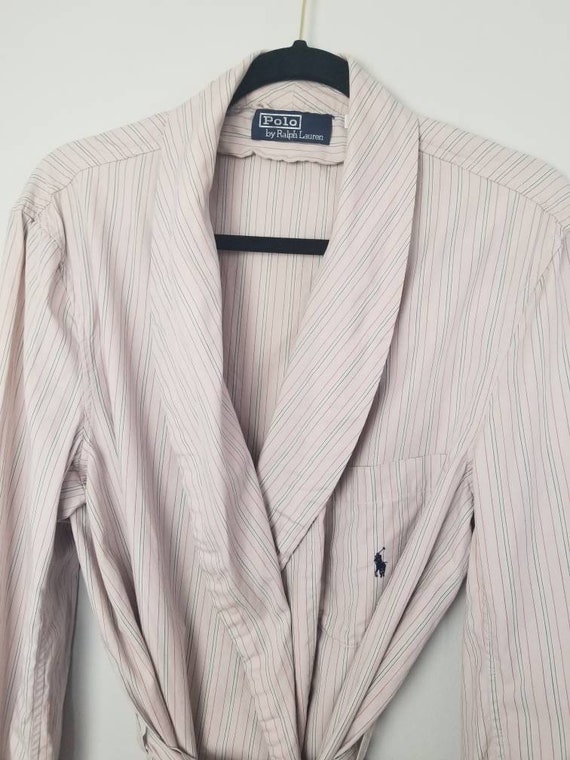 80s robe Ralph Lauren Polo Pink Striped Cotton Wr… - image 4