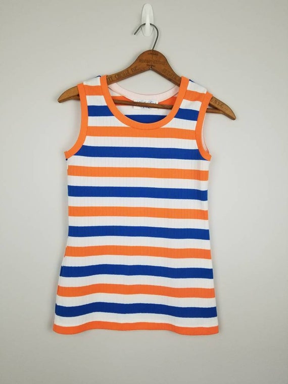 70s bold striped tank top ribbed orange and blue … - image 5