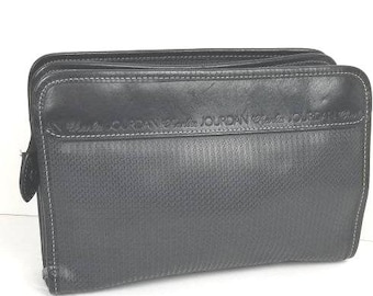 Vintage CHARLES JOURDAN Actif Logos Paris Coated Canvas Black Travel Case Clutch