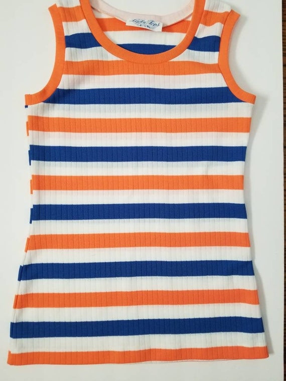 70s bold striped tank top ribbed orange and blue … - image 2