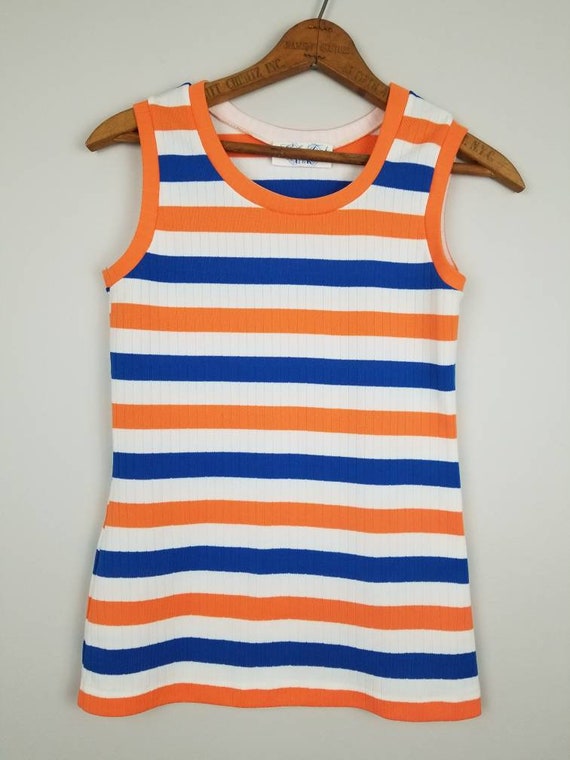 70s bold striped tank top ribbed orange and blue … - image 8