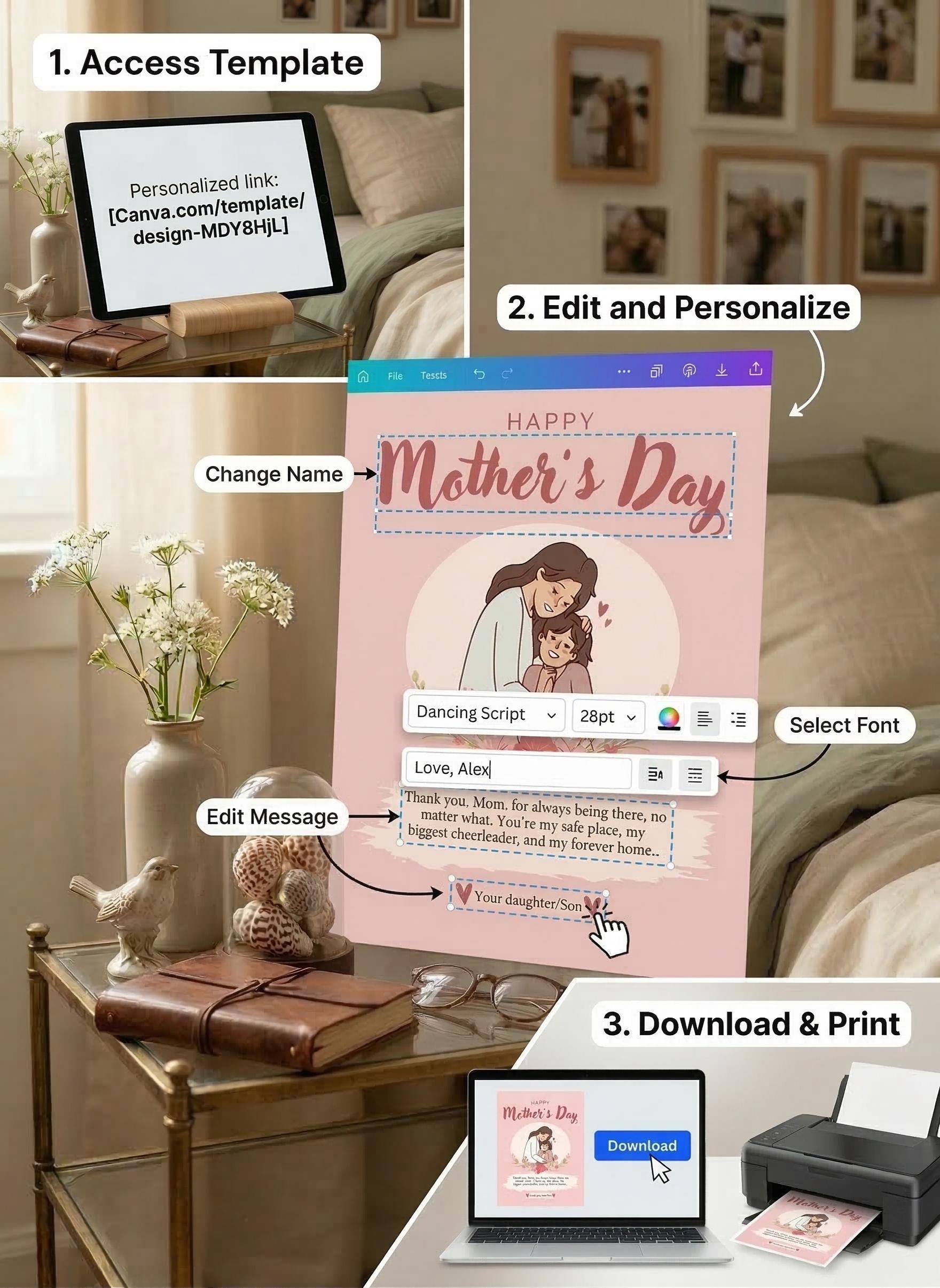 Editable Mother's Day Card Template, Canva Mom Card (digital Download ...