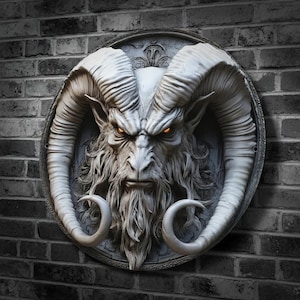 Decoración de pared de metal con cabeza de carnero y diablo gótico – Placa cuadrada de aluminio de 20 cm