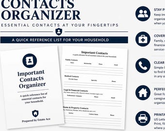 Household Contacts Organizer | Emergency Planner PDF