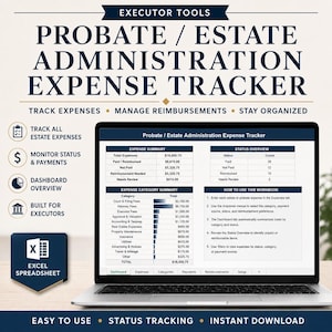 Executor Expense Tracker After a Death | Estate Administration Spreadsheet, Probate Expenses
