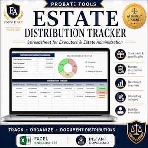 Executor Distribution Tracker Spreadsheet | Estate Payout Log, Probate Distributions