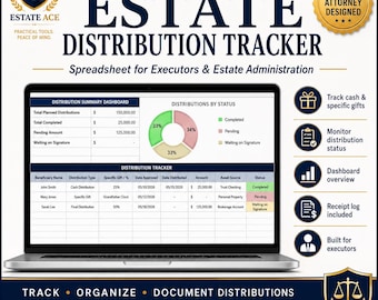 Executor Distribution Tracker Spreadsheet | Estate Payout Log, Probate Distributions