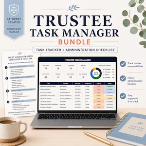 Paket med uppgiftshanterare för förvaltare | Checklista för administration av förtroende, kalkylblad (digital nedladdning)