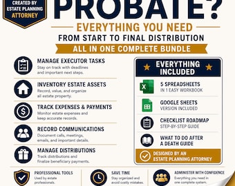 Complete Probate Spreadsheet Bundle | Excel & Google Sheets | Executor Organizer | Estate Administration | Probate Tracker
