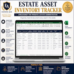 Estate Asset Inventory Spreadsheet | Make a List of Assets After Someone Dies | Executor & Probate Organizer