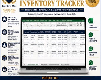 Estate Asset Inventory Spreadsheet | Make a List of Assets After Someone Dies | Executor & Probate Organizer
