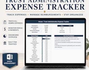Trust Administration Expense Tracker Spreadsheet for Trustees | Estate Expense Ledger | Trustee Reimbursement & Accounting Template