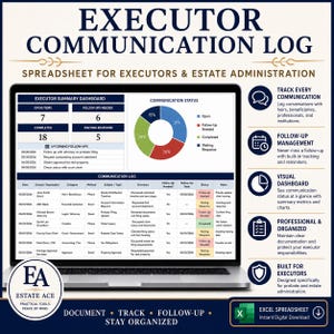Executor Communication Log Spreadsheet | Probate Contact Tracker After a Death