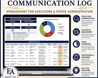 Executor Communication Log Spreadsheet | Probate Contact Tracker After a Death