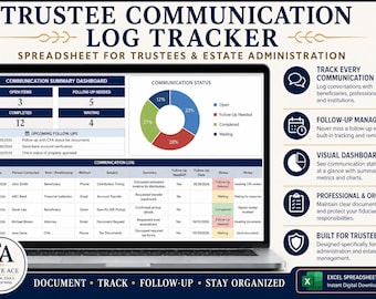 Trust Communication Log Spreadsheet for Trustees | Estate Administration Excel Template | Fiduciary Communication Tracker