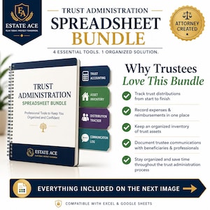 Trust Administration Spreadsheet Bundle | Excel & Google Sheets | Trustee Organizer | Trust Accounting | Estate Organization