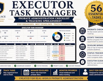 Executor Task Manager Spreadsheet | Probate Checklist | Estate Administration Tracker | Executor Duties Organizer | Excel Template