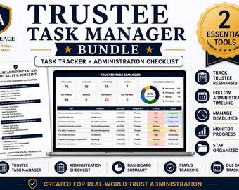 Trustee Task Manager Bundle | Trust Administration Checklist PDF + Spreadsheet | Trustee Organizer | Estate Administration Tracker