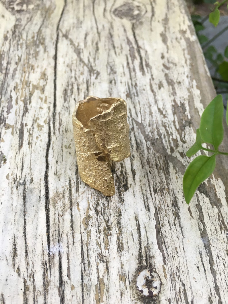 adjustable one size big ring pine tree hoop mother nature texturized gold big ring mountain inspired organic vegetarian perfect gift