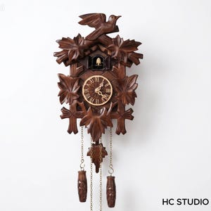 Black Forest Cuckoo Clock, Wooden Pendulum Wall Clock, Silent Quartz, Farmhouse Decor