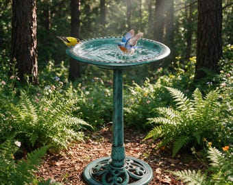 Polyresin Pedestal Bird Bath, Outdoor Garden Birdbath, Weather-Resistant, Large Bowl, Backyard Patio Decor