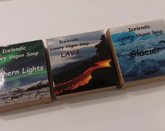 Set of Three - Northern Lights - Lava - Glacier - Icelandic soap - Vegan Artisan soaps - Hand made in Iceland