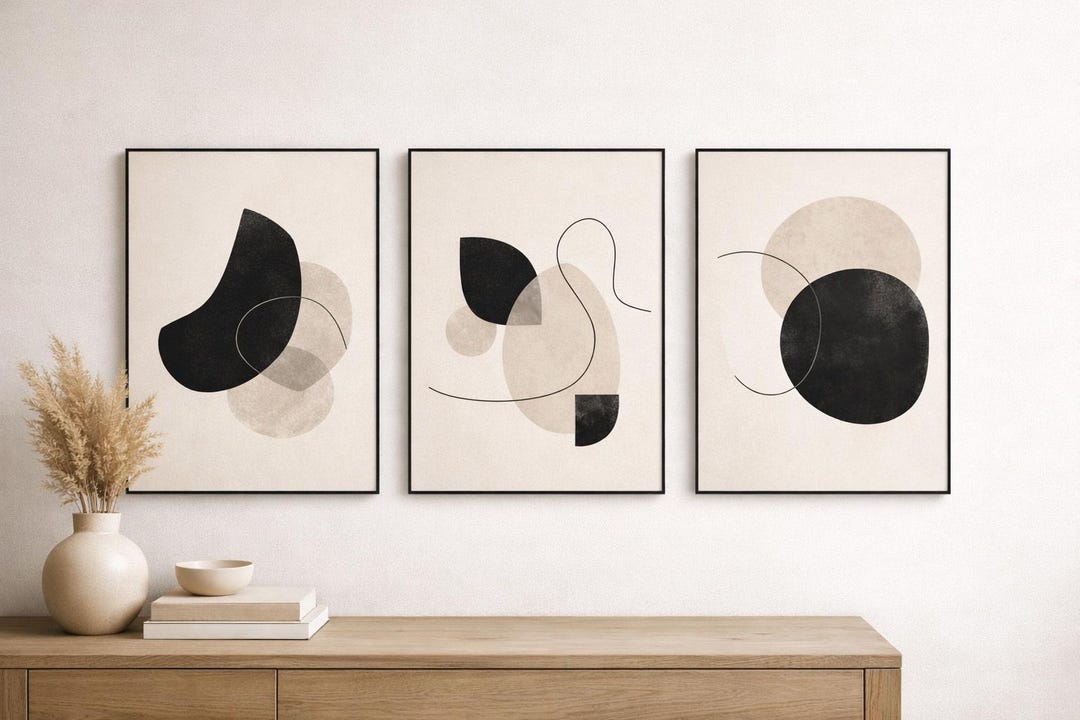 Set of 3 Minimalist Abstract Wall Art, Neutral Beige Black Printable ...