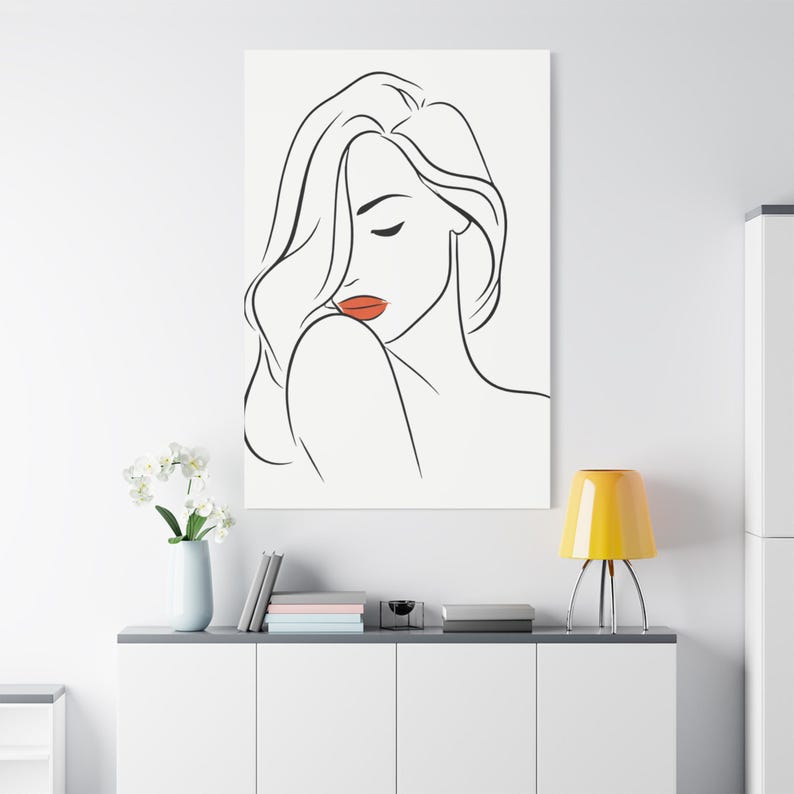 Minimalist Woman Line Art Print, Abstract Face Wall Art, Modern Neutral ...