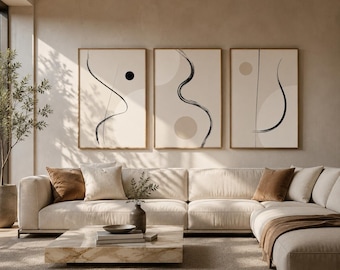Minimalist Zen Wall Art Set of 3, Neutral Abstract Brush Prints, Luxury Japandi Decor, Modern Organic Artwork, Set of 2 or Single Print.