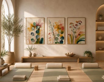 Watercolor Botanical Set of 3, 2 or 1, Boho Floral Wall Art Prints, Eucalyptus Wildflower Poster, Minimalist Home Decor