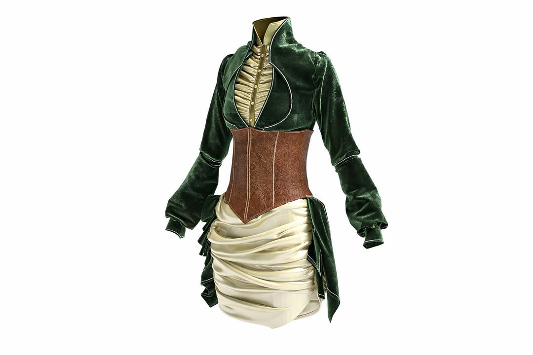 green victorian corset dress Victorian Dress Green Velvet Corset Gown - Steampunk Vintage Outfit