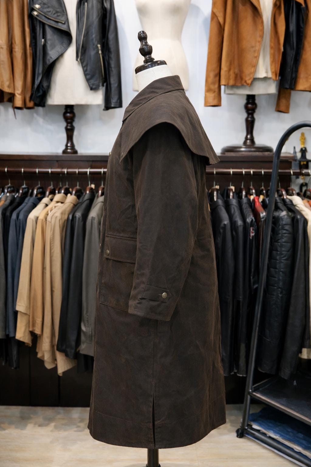 Cowboy Slicker Men's Waxed Canvas Duster Coat: Western Cowboy Oilskin Trench Jacket ...
