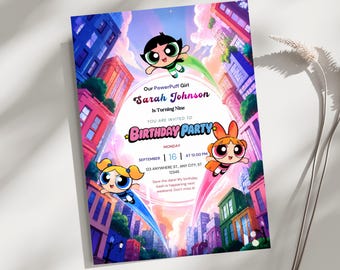 Powerpuff Girls Birthday Invitation Template, Power puff Girls Party Invite, Editable Canva Birthday Invitation, Printable Powerpuff Girls