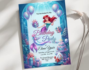 Mermaid Birthday Invitation Template, Under the Sea Party Invite, Editable Canva Mermaid Birthday Invitation, Printable Ocean Theme Download