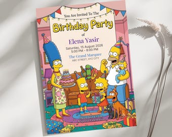 The Simpsons Birthday Invitation Template, Simpsons Party Invite, Homer Marge Bart Lisa Maggie Birthday, Editable Canva Download