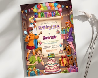 Scooby-Doo Birthday Invitation Template, Scooby Doo Party Invite, Mystery Machine Birthday, Editable Canva Cartoon Birthday Download
