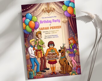Scooby-Doo Birthday Invitation Template, Scooby Doo Party Invite, Mystery Machine Birthday, Editable Canva Cartoon Birthday Download