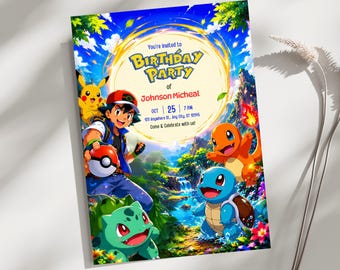 Pokemon Birthday Invitation Template, Custom Pokemon Card Party Invite, Editable Canva Birthday Card, Printable Pokemon Celebration Download