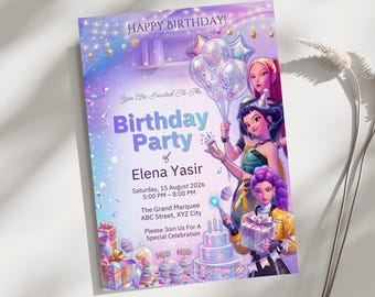 KPOP Birthday Invitation Template, K-Pop Party Invite, Editable Canva Birthday Invitation, Korean Pop Theme Printable Download