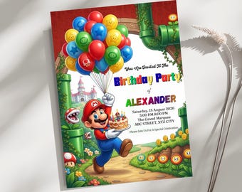 Super Mario Birthday Invitation Template, Mario Bros Party Invite, Super Mario Birthday, Princess Peach Canva Editable Invitation Download
